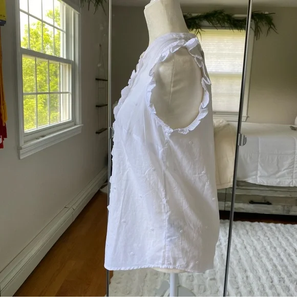 Boden Sleeveless Embroidered Shirt White Ruffle Button Down Cotton US 8 NWT - Picture 9 of 9